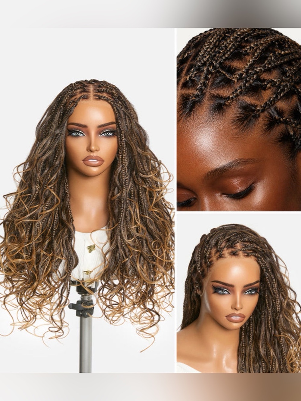 Bohemian Ombre Braided 26” Full Lace Drawstring Wig-Brown with Honey Highlights